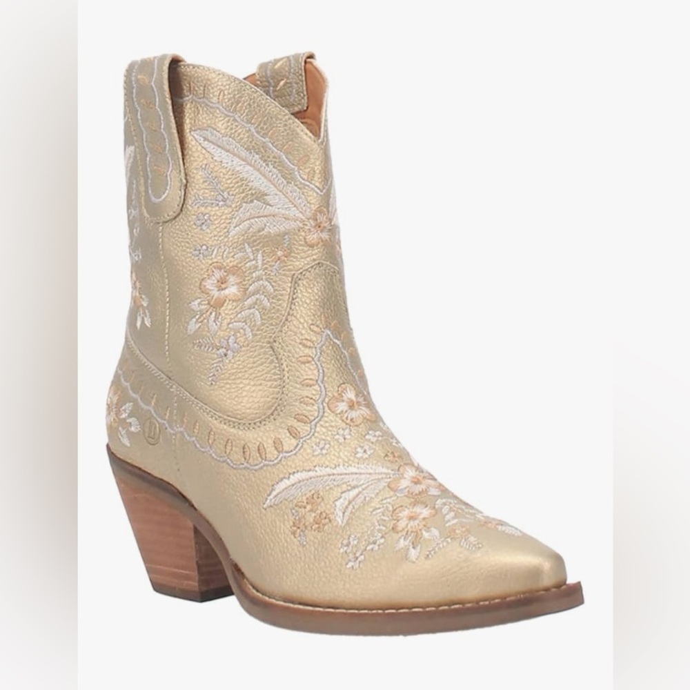 Dingo Metallic Gold Primrose Floral Embroidered Heeled Boots